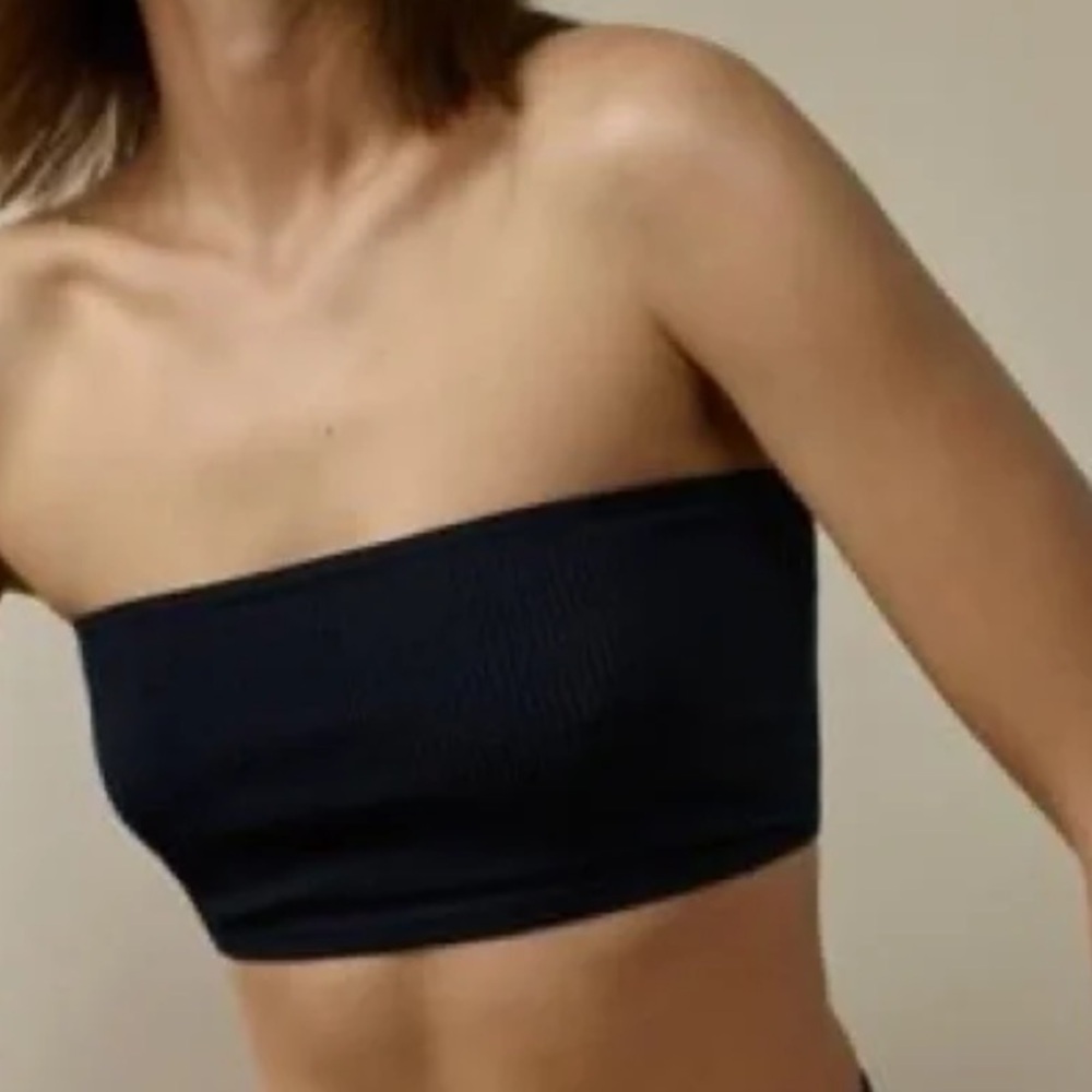 Zara Black and Tan Ribbed Crop Bandeau Tops